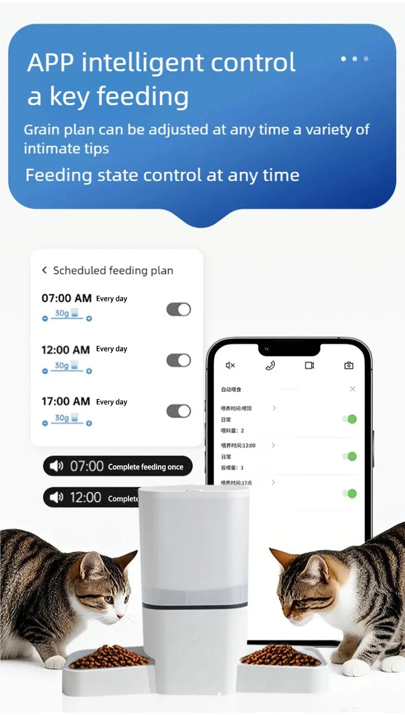 New 6L automatic pet feeder with adjustable camera and cat food intelligent back-to-back feeding machine