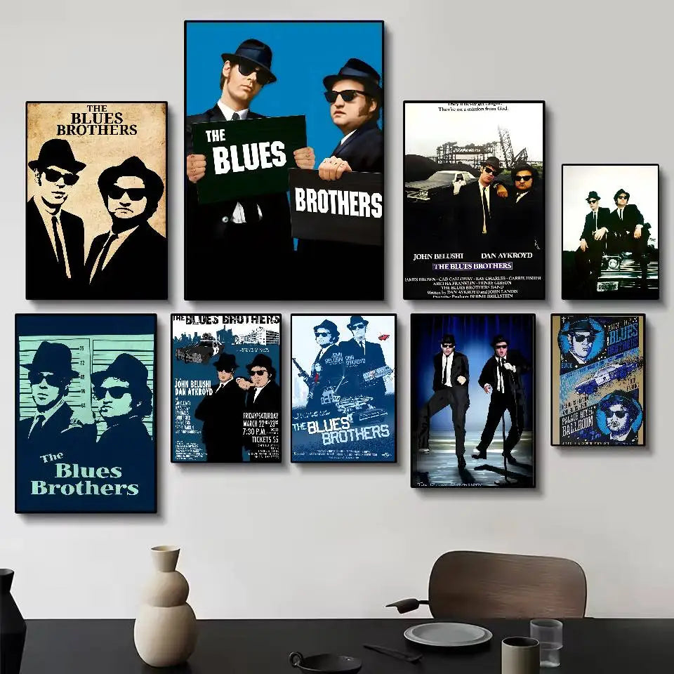 B-Blues Brothers Vintage Movie Poster Self-adhesive Art Waterproof Paper Sticker Coffee House Bar Room Wall Decor