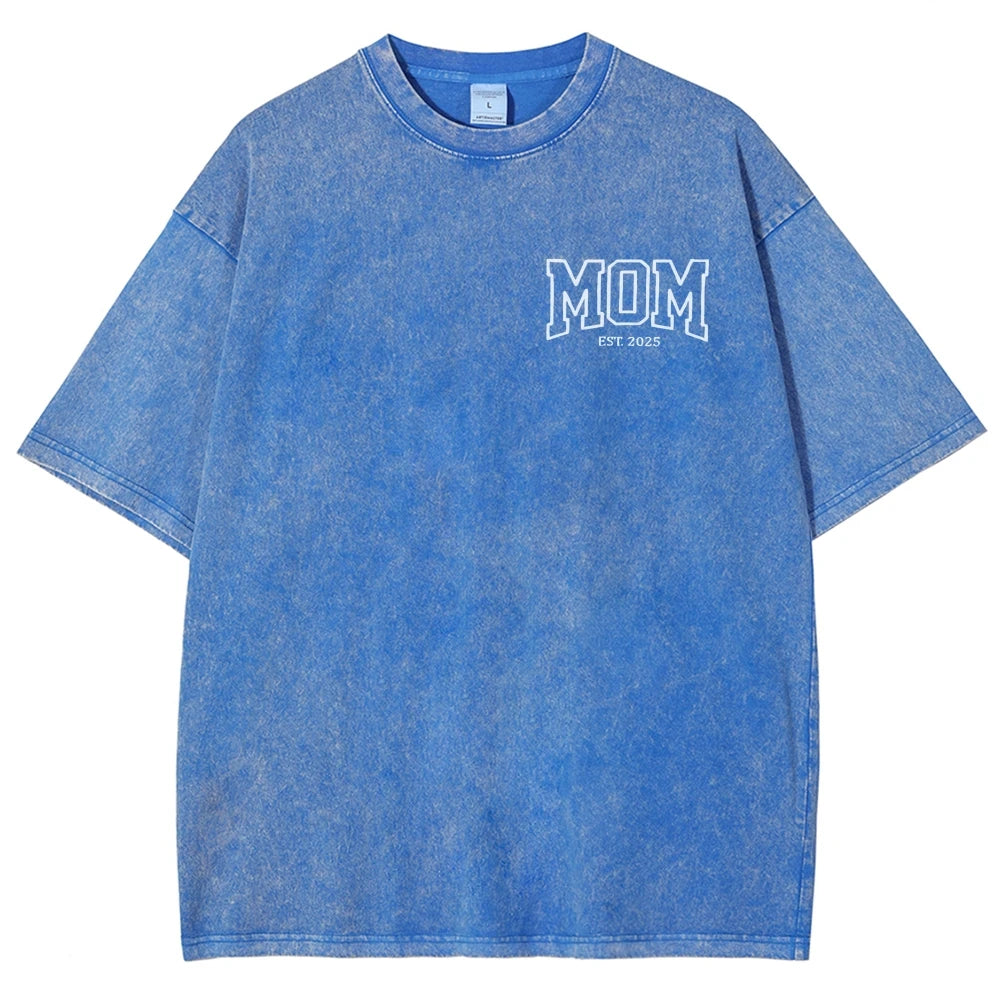 Unisex T-shirt Embroidered with MOM EST 2025 Denim Style