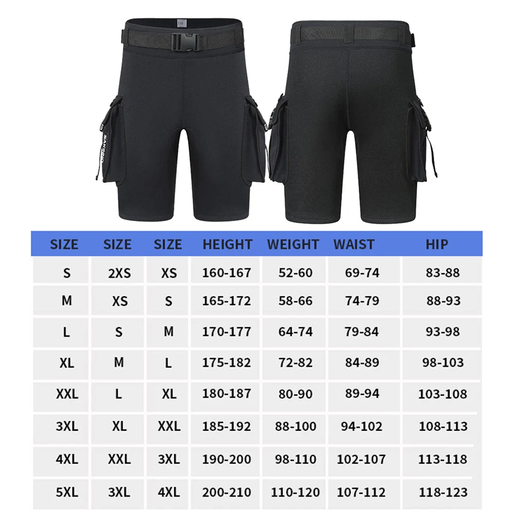 3mm Neoprene Wetsuit Tech Shorts with Pockets Unisex Surfing Trunks Keep Warm D-Ring Buckle for Diving Equipment Accessories