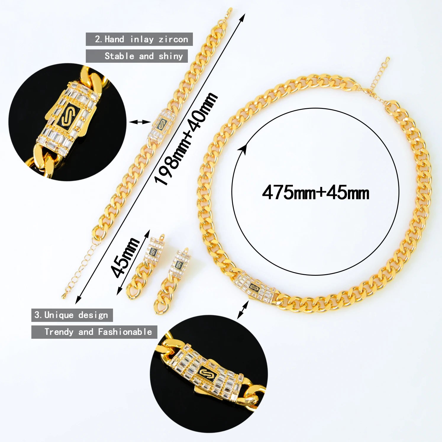 21K Gold Jewelry Set with High-End Zircon Stones Dubai