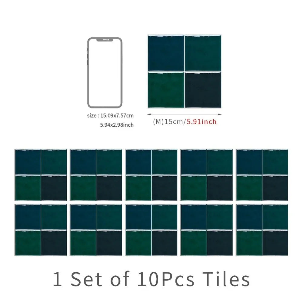 10Pcs European Square Kitchen Wallpaper Solid Color Self-adhesive Wall Stickers Oil-proof Waterproof Thickened Tile Stickers