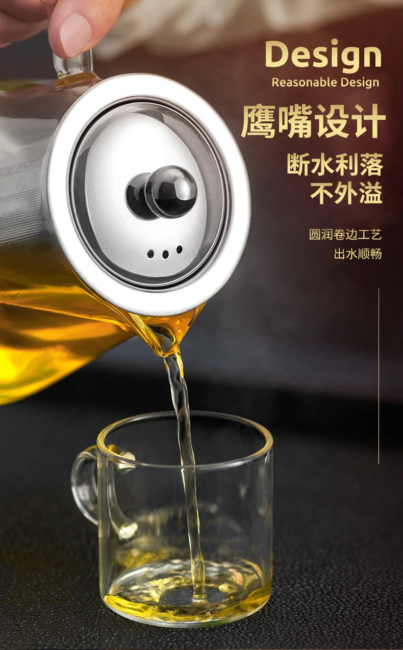 HMLOVE Heat Resistant Glass Teapot With Stainless Steel Tea Strainer Infuser Flower Kettle Kung Fu Teawear Set Puer Oolong Pot