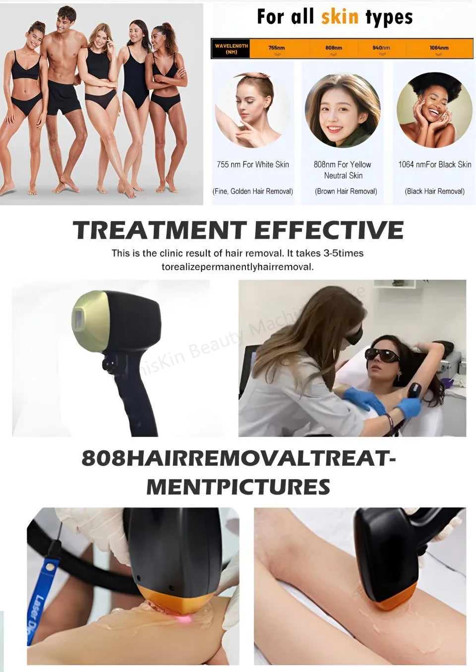 Painless Diode Laser Hair Removal Machine 755nm/808nm/940nm/1064nm 600W-1600W 60M Shots CE Certified For All Skin Types I-VI - Daisan Mart