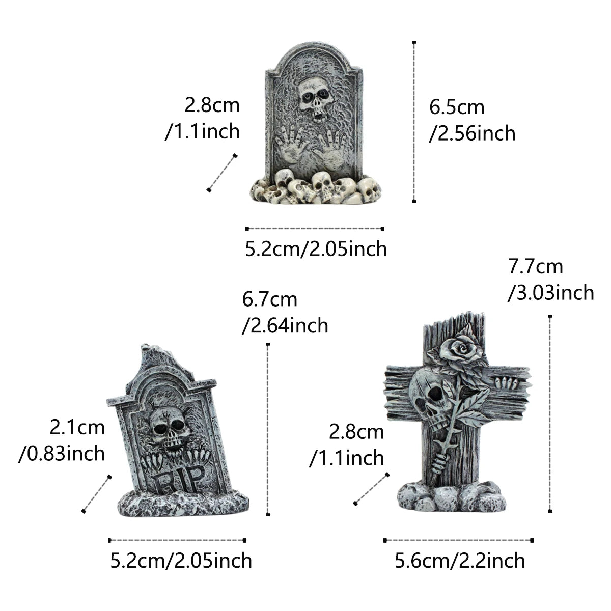 3-piece set of tombstone resin crafts, terrifying decorative statues in courtyard gardens, Halloween decorative statues, bonsai