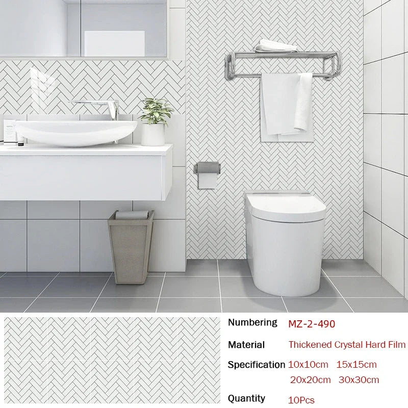 10pcs/set White Gray Brick Tiles Sticker Kitchen Backsplash Oil-proof Cupboard Washbasin Peel &amp; Stick Waterproof Art Wallpaper