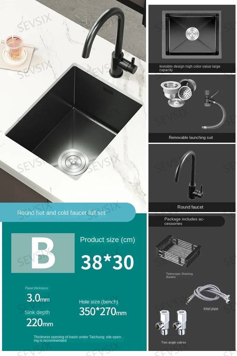 304 stainless steel Kitchen handmade small sink, single sink, vegetable washing basin, under counter, island counter, water bar - Daisan Mart