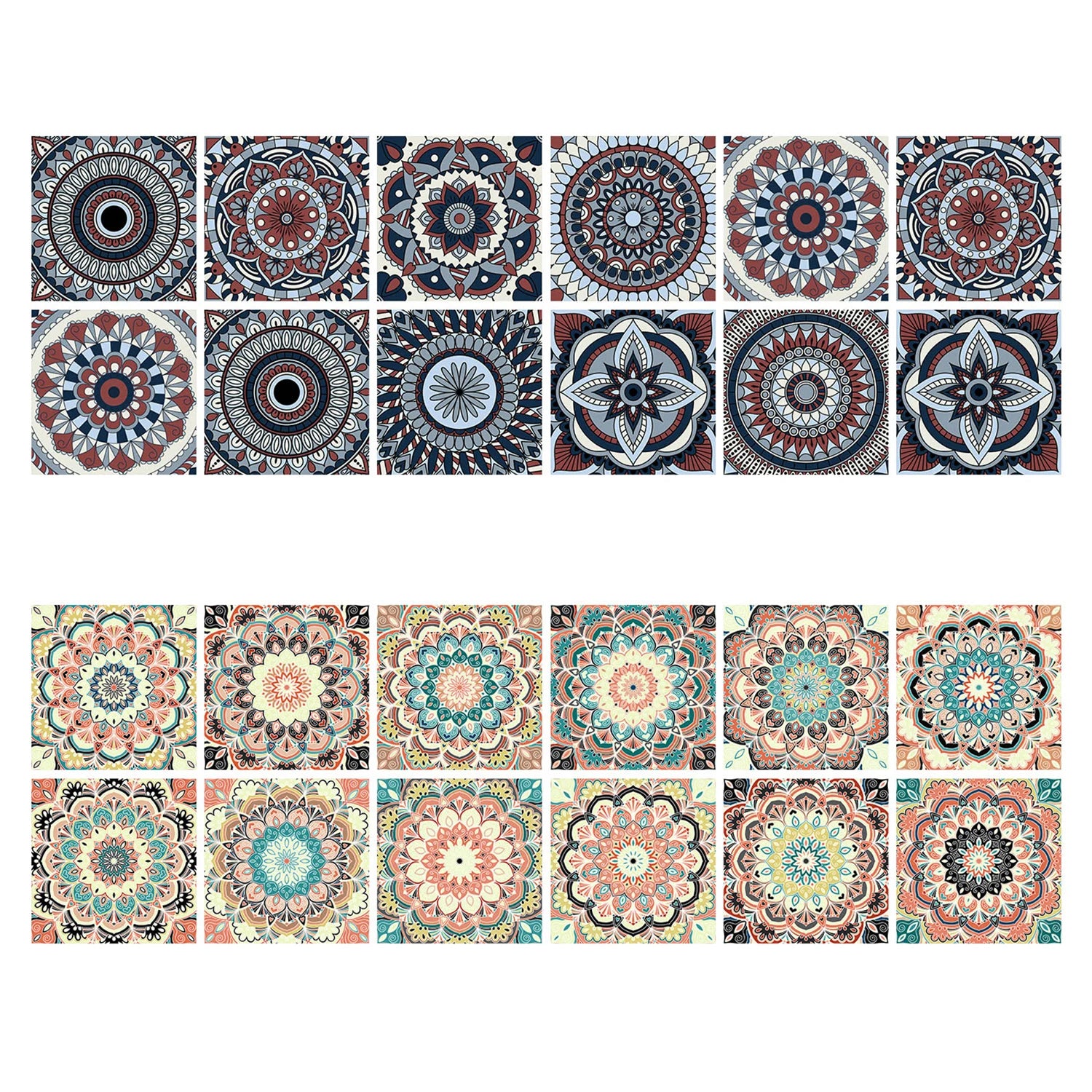 24pcs Of Exquisite Colorful Tile Stickers European Style Wall Stickers Pvc Waterproof Bathroom Kitchen Self-Adhesive Wallpaper