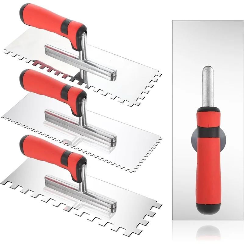 ABJI-For Wall Floor Tile Installation Kits 4-Piece Stainless Steel Trowel Set Square Notched Masonry Hand Tool