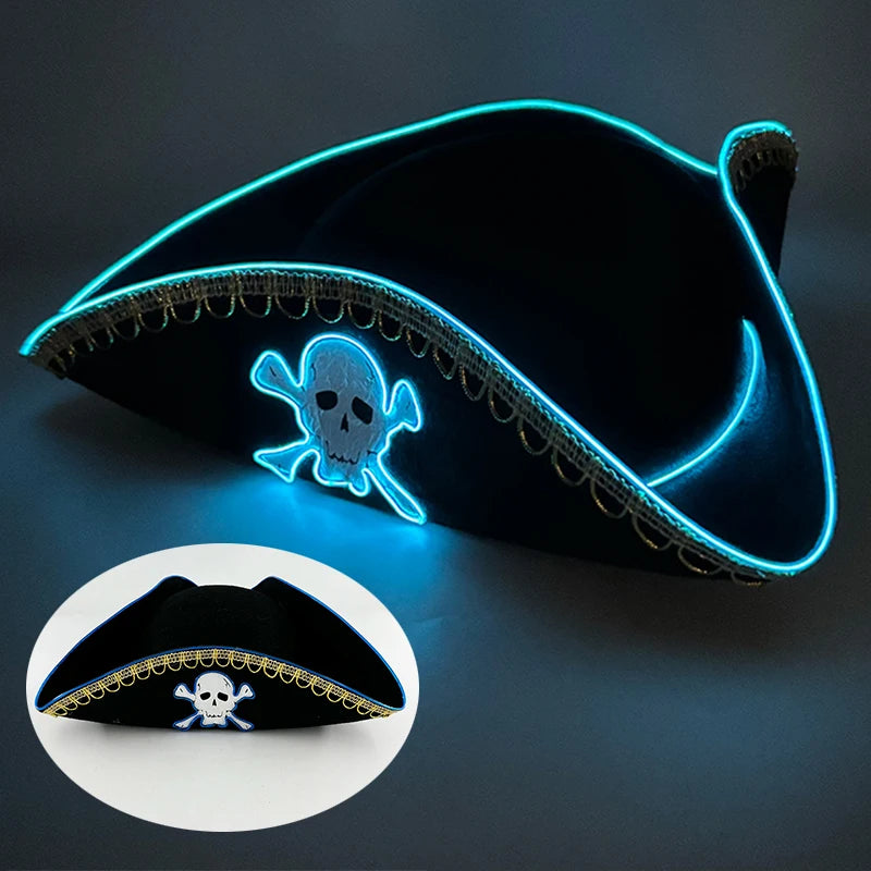Halloween LED Light-Up Pirate Hat Skull Pattern