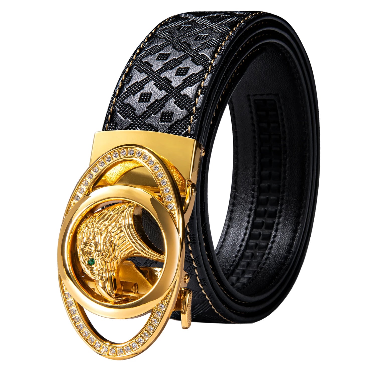 High quality black cowhide men's belt with automatic buckle 130cm