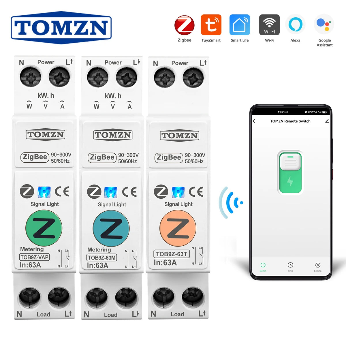TOMZN Zigbee 63A Smart Switch Energy Meter kWh Metering Monitoring Circuit Breaker Timer Relay MCB TUYA smartlife protection