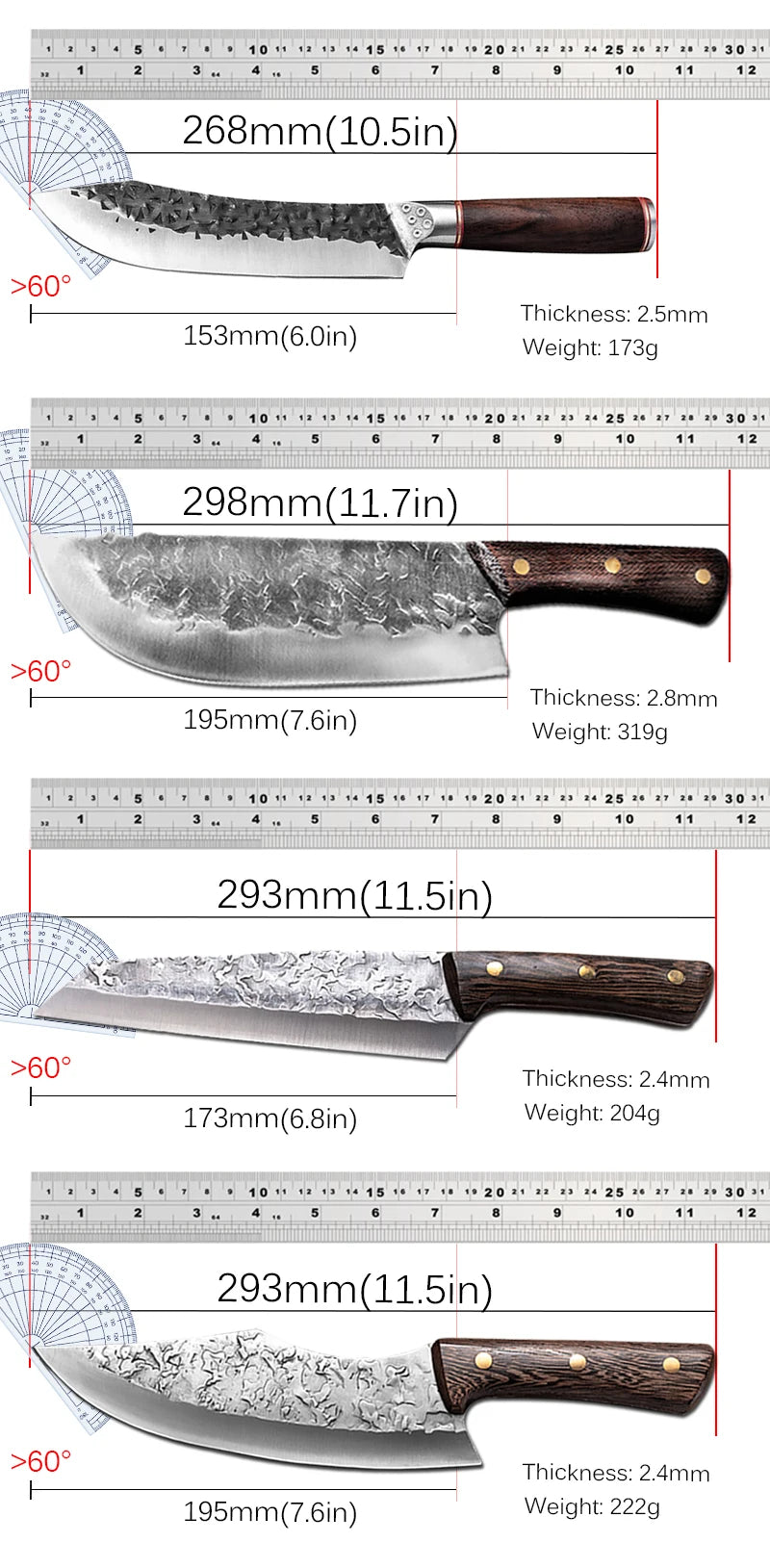 7.6inch Handmade Forged Kitchen Knife Butcher Meat Chopping Cleaver Chinese Chef Knife 5CR15 Stainless Steel - Daisan Mart