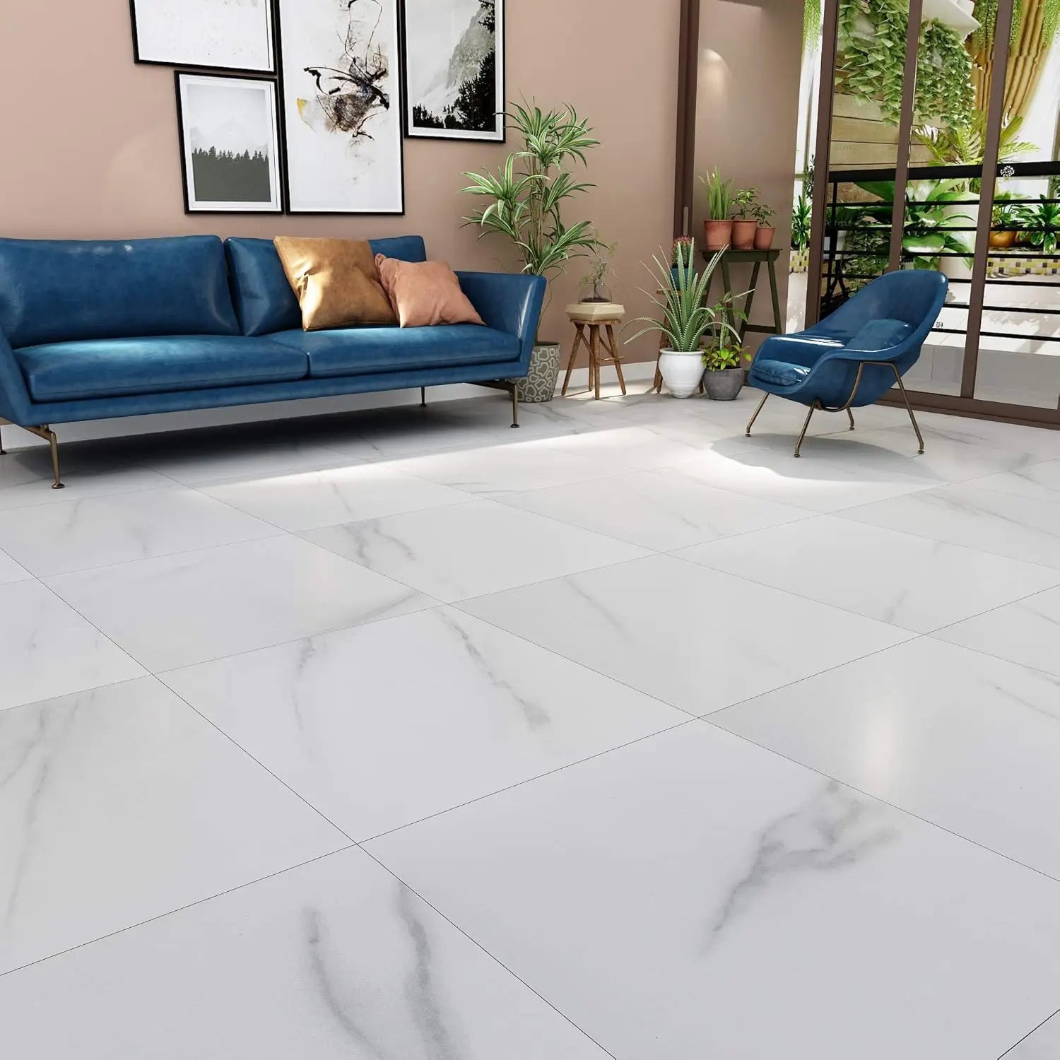 Peel and Stick Floor Tile Stickers Waterproof Vinyl Flooring Marble Vinyl Tiles for Kitchen Bedroom Laminate Flooring Bathroom