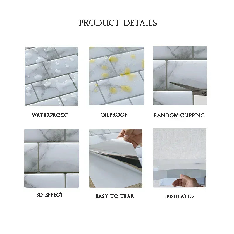 5/10PCS Stereo Wall Stickers Self-adhesive Wallpaper Brick Pattern Creative Stick Heatproof Vinyl Waterproof Kitchen Home Decor