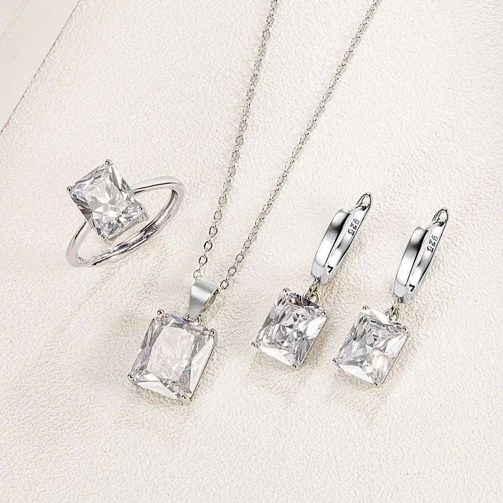 925 Silver Jewelry Set Elegant Rectangle Zircon