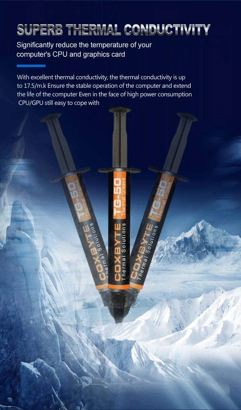 Coxbyte Thermal Paste 18.2W/mk for CPU Cooler AMD Intel Processor Computer Cooling Fan VGA GPU Compound Heatsink Plaster