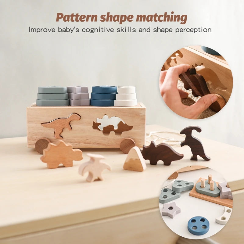 Ô tô Khủng Long Gỗ Thông Minh Đa Năng Montessori - Daisan Mart
