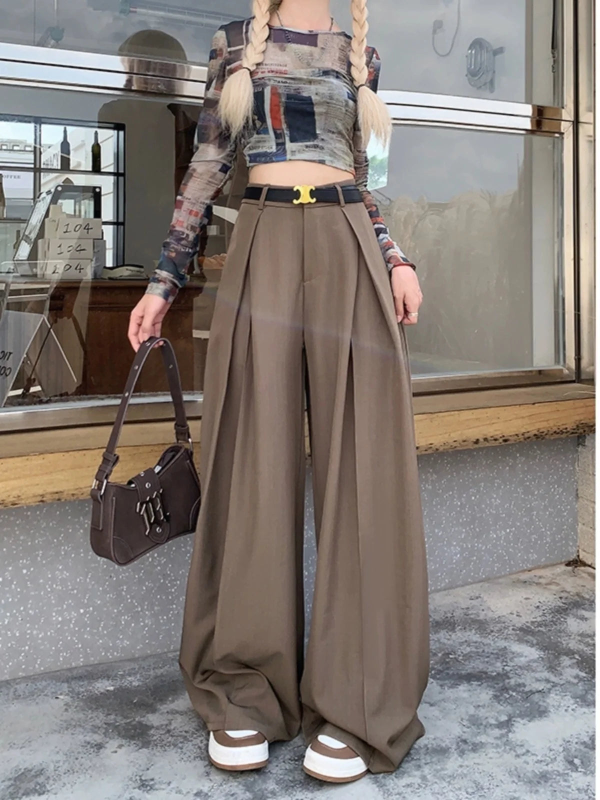 Office Suit Pants Floor Mop Pants For Women's Autumn Korean Version 2024 New High Waisted Design Loose Wide Leg Casual Pants - Daisan Mart