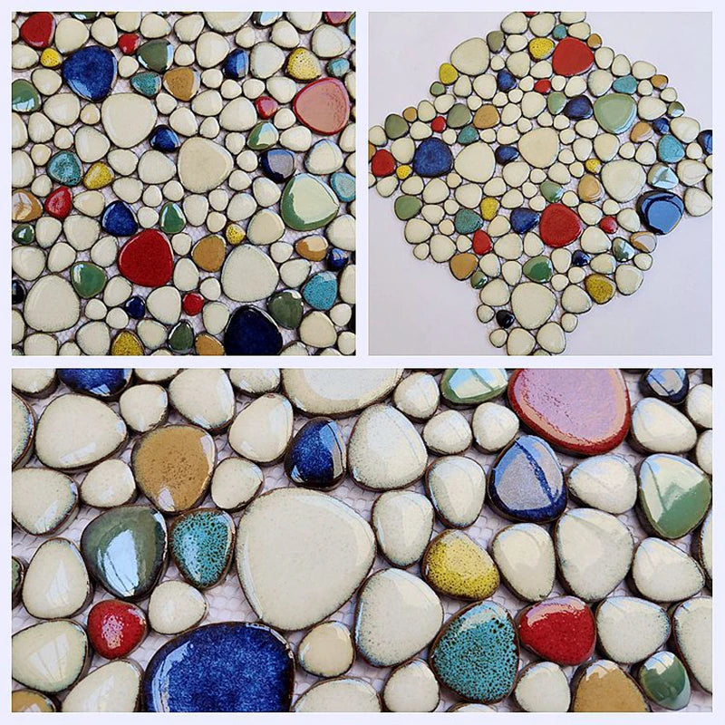 30x30cm Ceramic Pebble Mosaic Tiles Spa Pools Fish Ponds Bathrooms Anti-skid Wear-Resistant Floor Wall Decor Easy Cut Mesh Base
