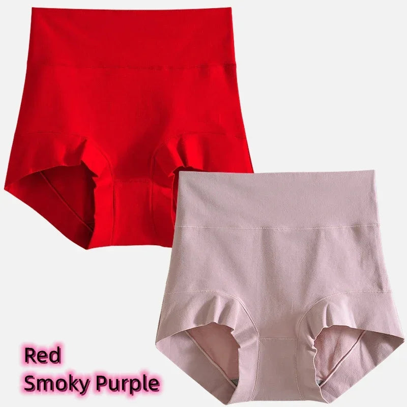 Women's cotton high-waisted, stretchy, belly-hugging panties, 2 pieces