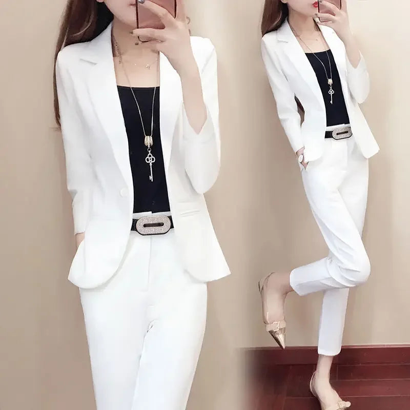 Office Outfit Professional White Wear To Work Trouser Suit Two Piece Set Pants for Women Womens 2 Pant Sets Black Blazer and Xxl - Daisan Mart