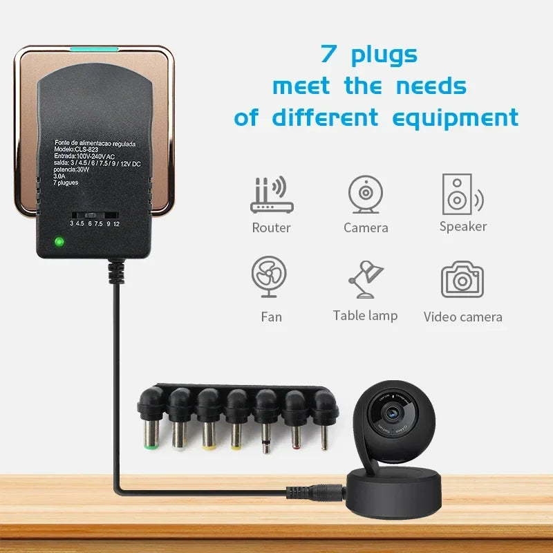 AC/DC 220V-12V Multi-function Power Supply, 7 DC Female Plugs