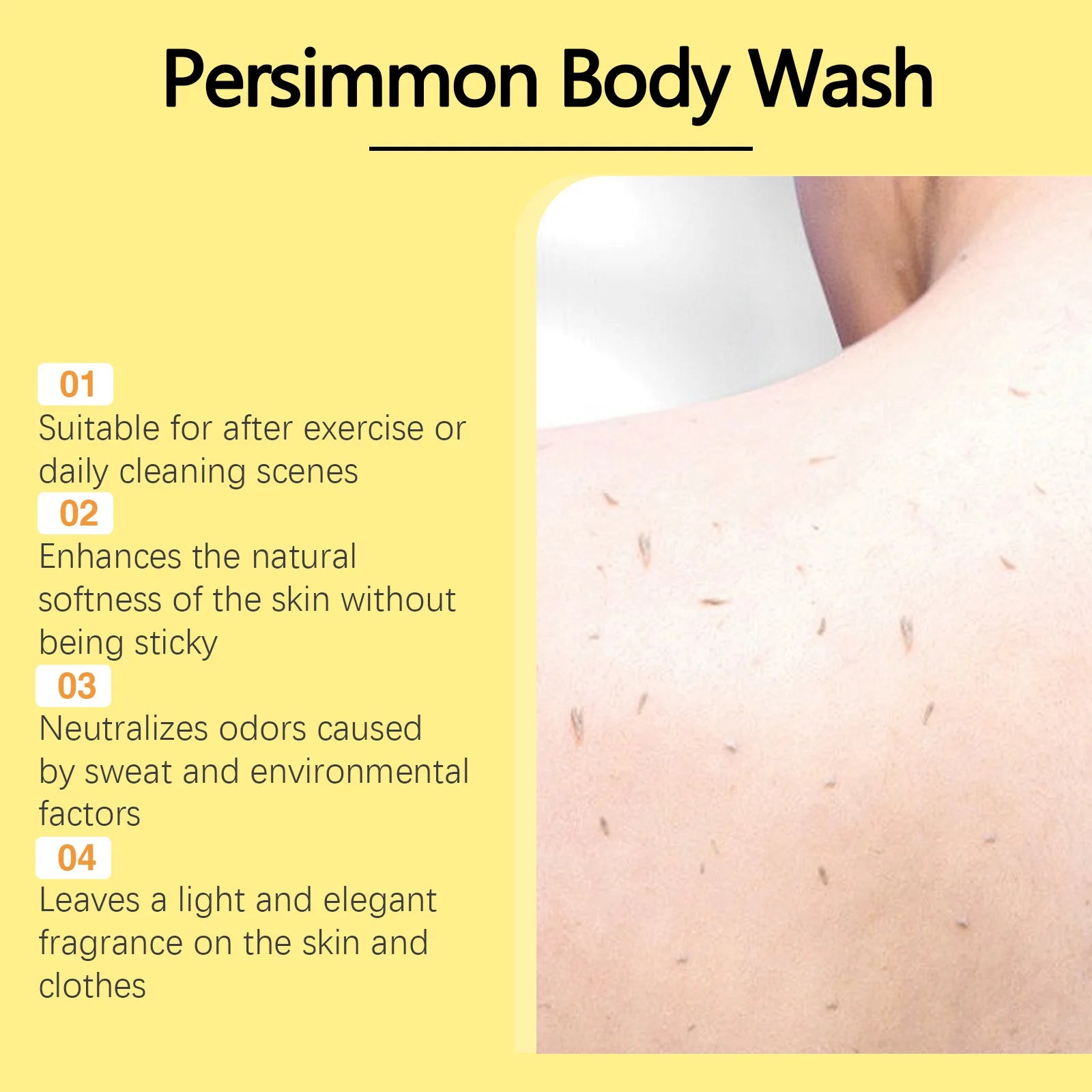 OceAura Persimmon Body Wash Moisturizing Skin Cleaning Smooth Soft Body Odor Remover Bath Products Exfoliating Shower Gel 100ml