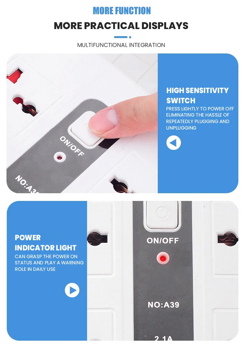 Smart Multi-function Socket Fast Charging USB Long