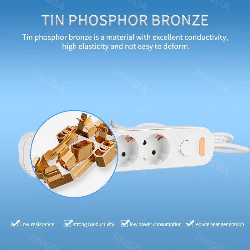 Ổ Cắm Điện EU 3/4/5 Cổng, Công Tắc Riêng, Dây 2m