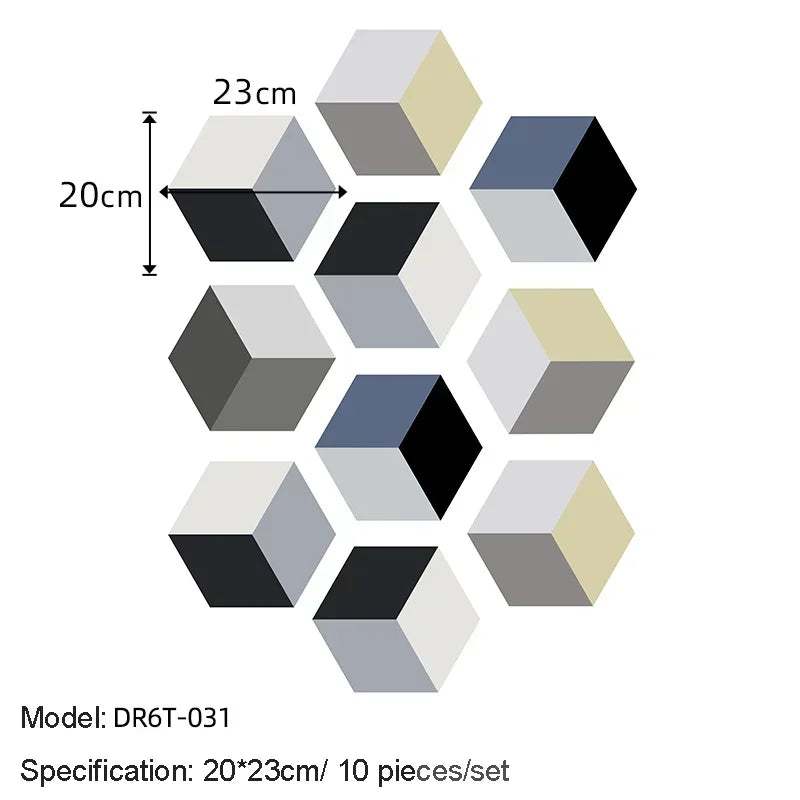 10/20PCS Wall Sticker Hexagon Self Adhesive Waterproof Vinyl PVC Floor Tile Wallpaper Sticker Kitchen Bathroom Home Decoration