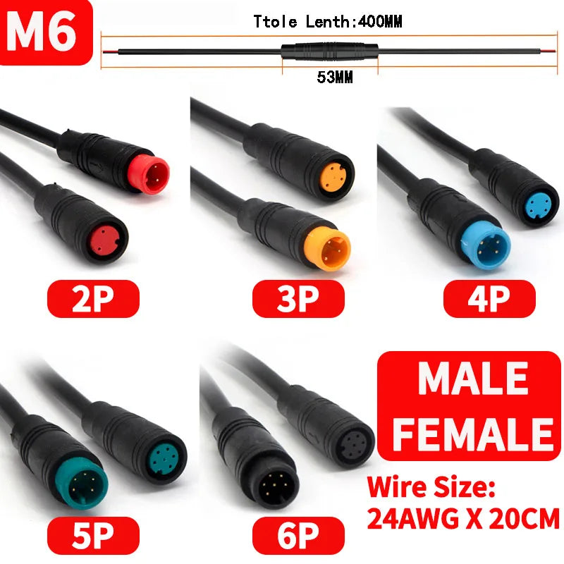 Bộ Jack Nối Dây Chống Nước M6 M8 Cho Xe Đạp Điện - Daisan Mart