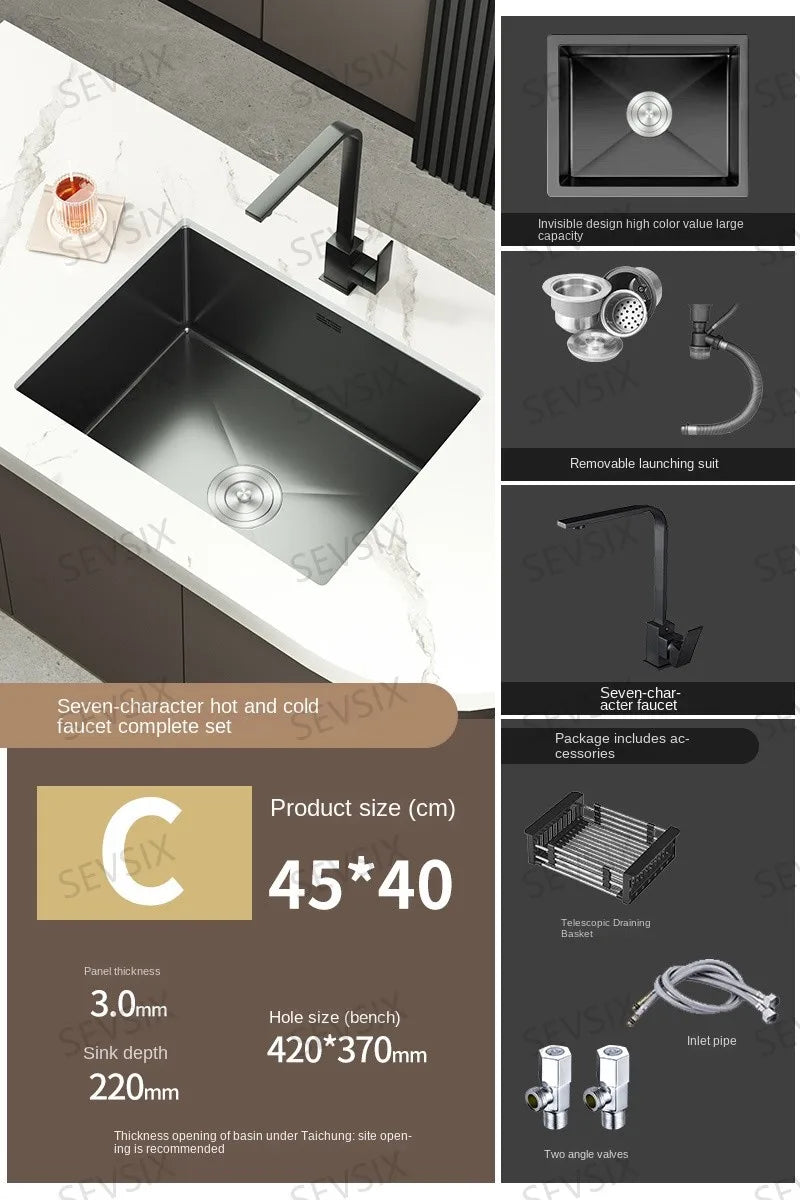 304 stainless steel Kitchen handmade small sink, single sink, vegetable washing basin, under counter, island counter, water bar - Daisan Mart