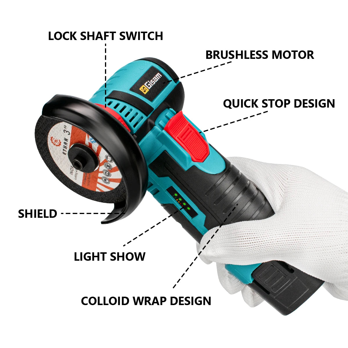 Máy mài góc không chổi than Gisam 19500rpm sạc pin - Daisan Mart