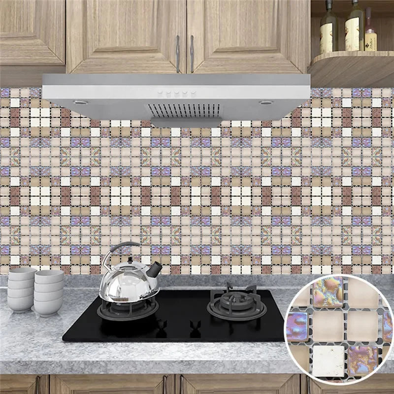 10pcs/set Marble Mosaic Tiles Wall Sticker Transfers Flat Covers for Kitchen Bathroom Stitching Stickers Self-adhesive Removable
