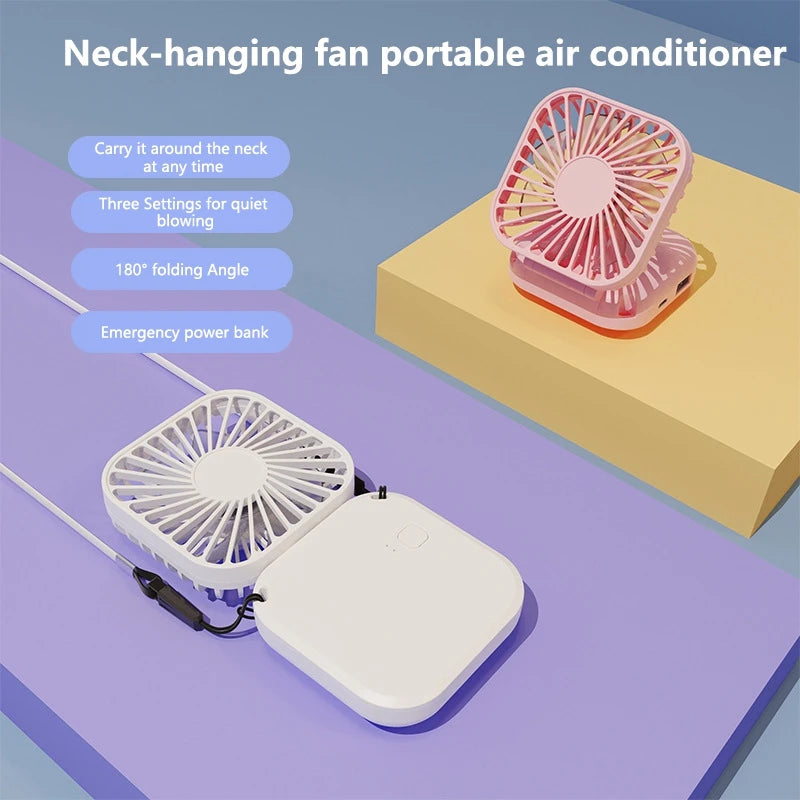 Xiaomi Mini Handheld Fan Mute Foldable Fan Multi-functional Turbine USB Rechargeable Portable Hanging Neck Fan Mini Table Fan