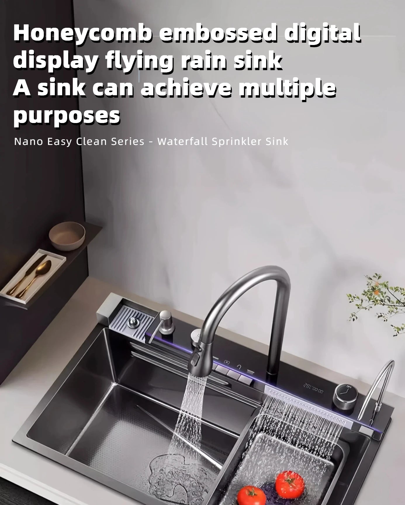 304 Multi-Function Sink with LED Light &amp; Digital Display