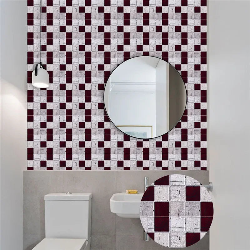 10pcs/set Marble Mosaic Tiles Wall Sticker Transfers Flat Covers for Kitchen Bathroom Stitching Stickers Self-adhesive Removable