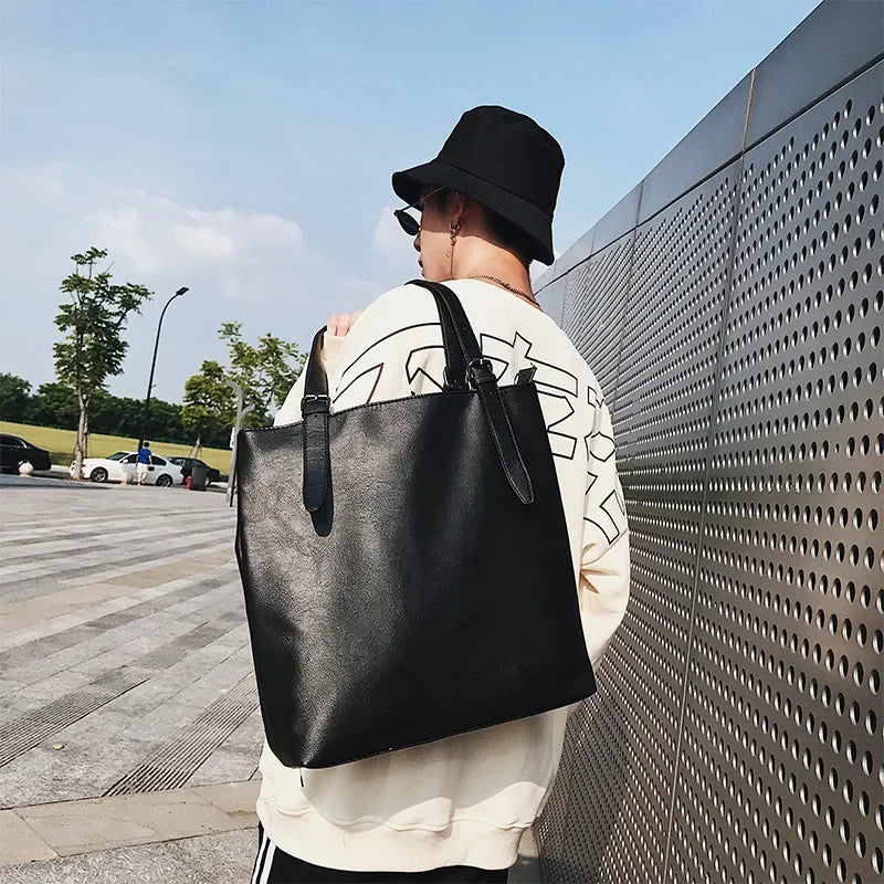 Japanese and Korean Style Men's Soft Leather Bag