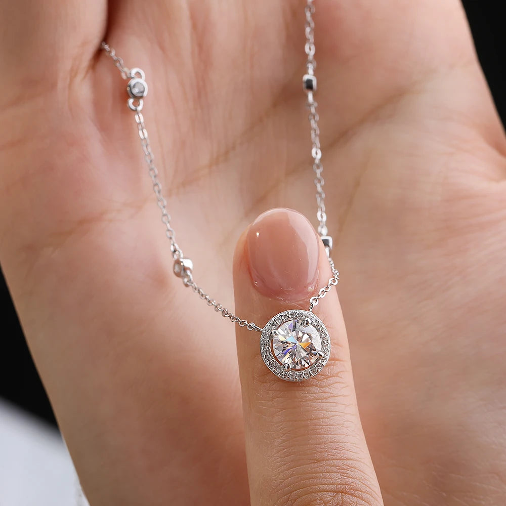 Vòng Cổ Nữ Moissanite 925 Bạc Ý - FEOBUR Sang Trọng