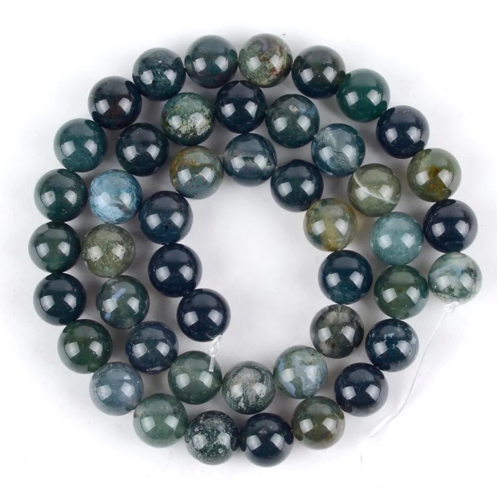 Natural moss agate beads 4-12mm for bracelets