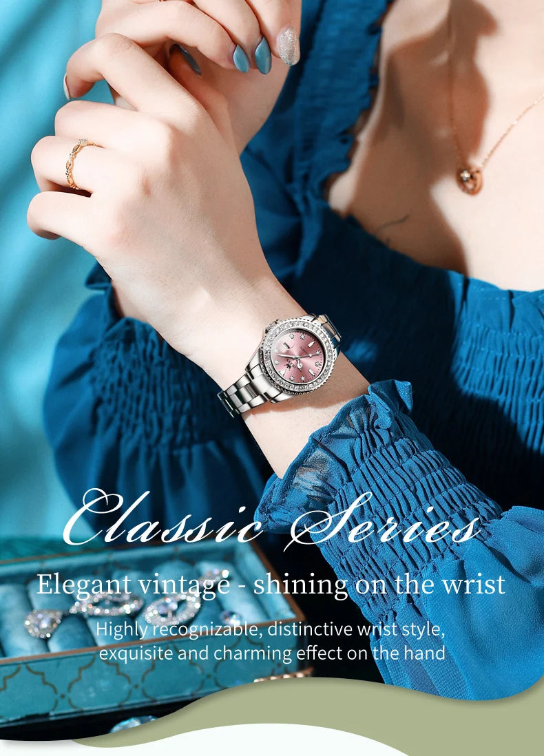 OLEVS 9945 luxury women's watch, studded with stones, date calendar