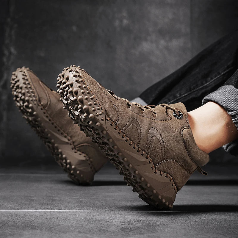 Men's Vintage Handmade Leather High-Top Lace-Up Retro Shoes