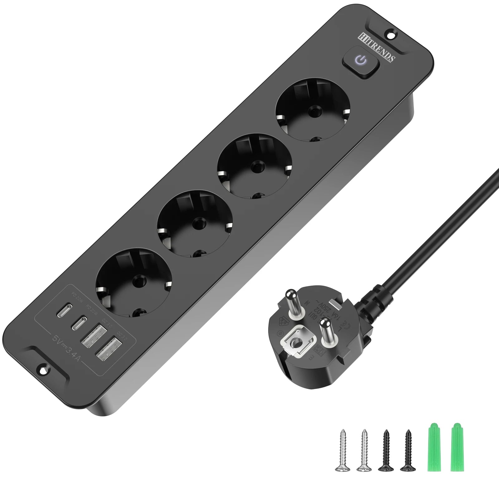 Ổ Cắm 4/5 Lỗ Đa Năng Có USB, Dây Dài 2m EU Plug