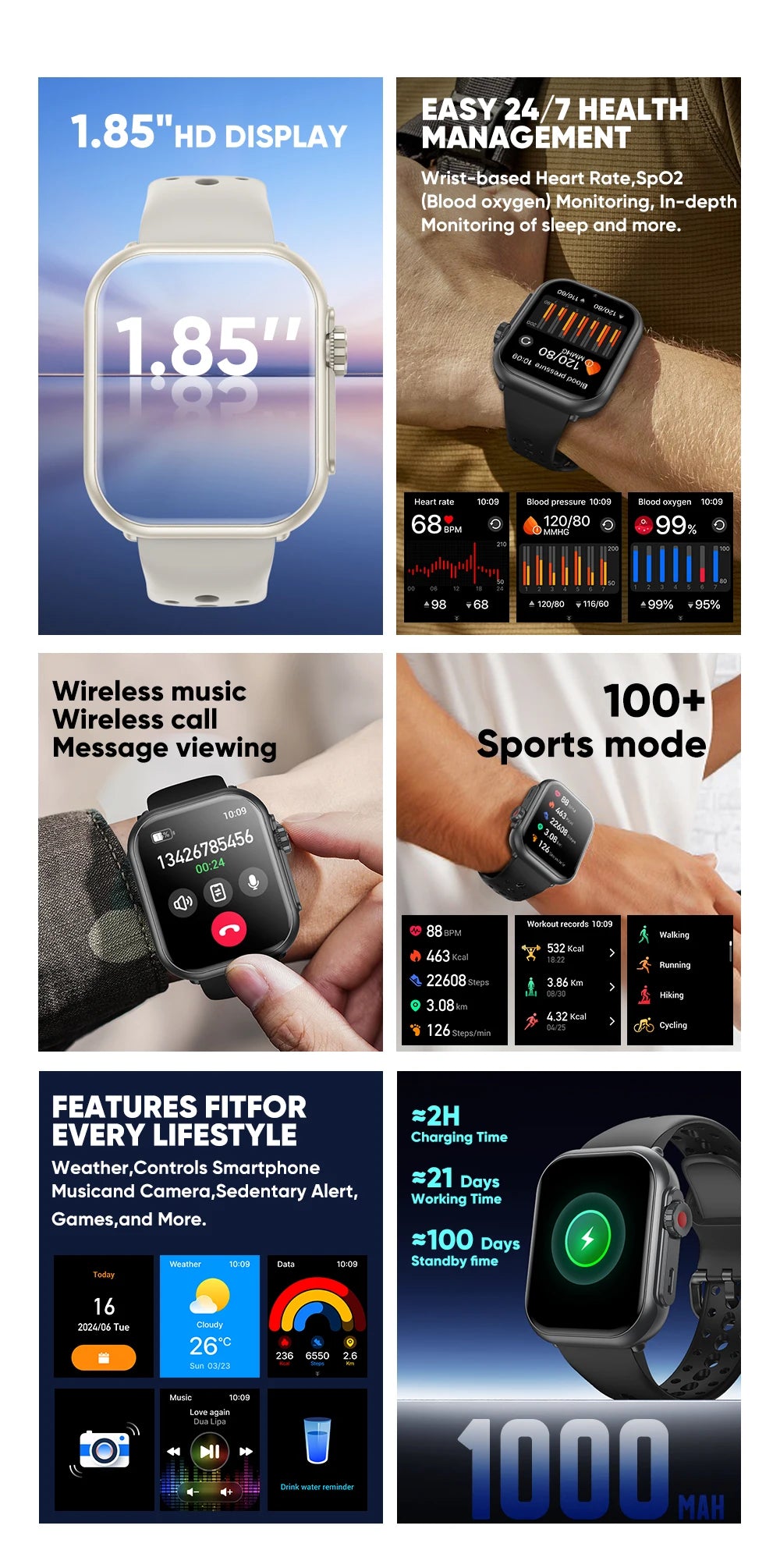 2025 AMOLED 1.85 IP68 Fashion Smart Watch