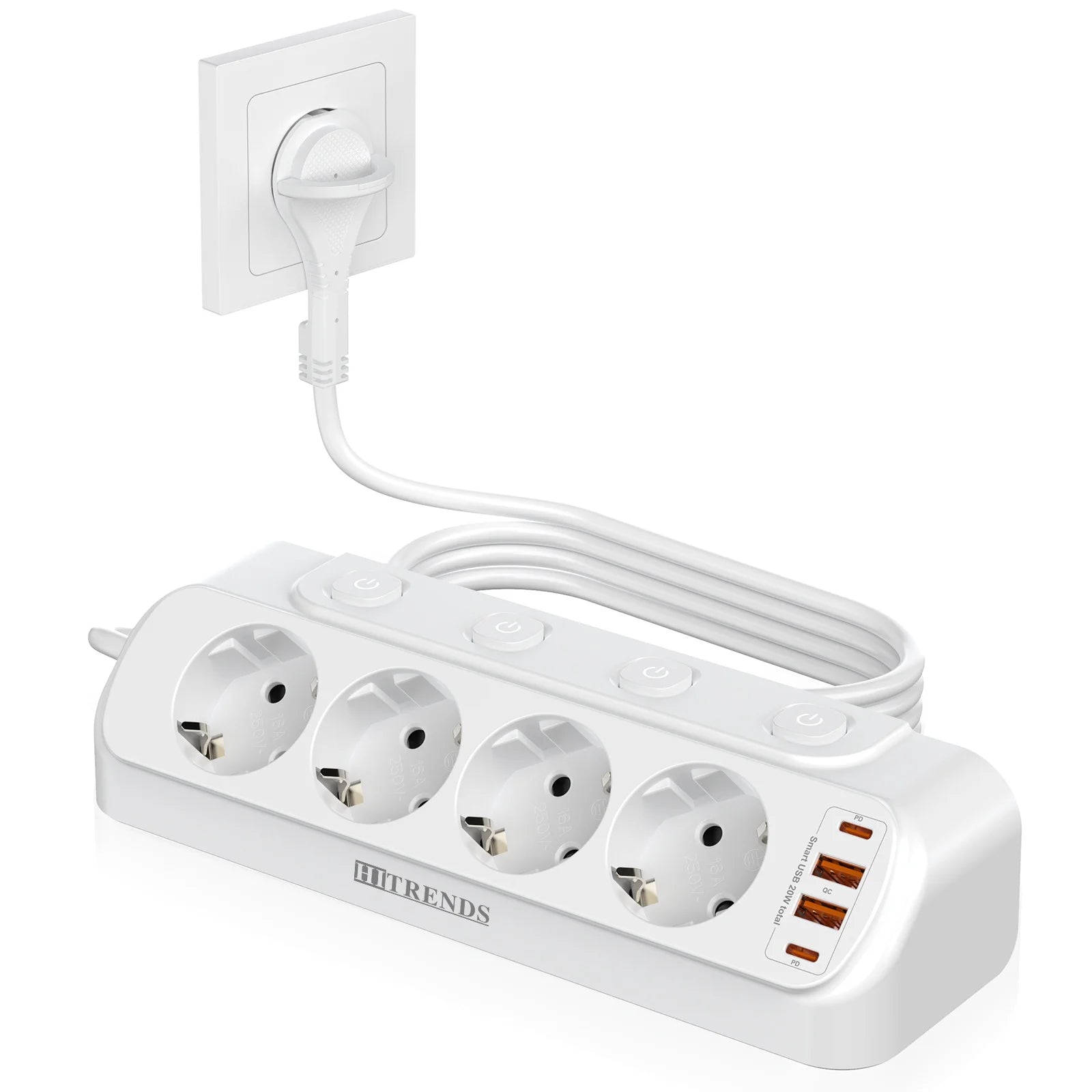Ổ Điện Để Bàn 8 Trong 1 - USB C 20W, 4 Ổ Góc, 4 USB - Daisan Mart