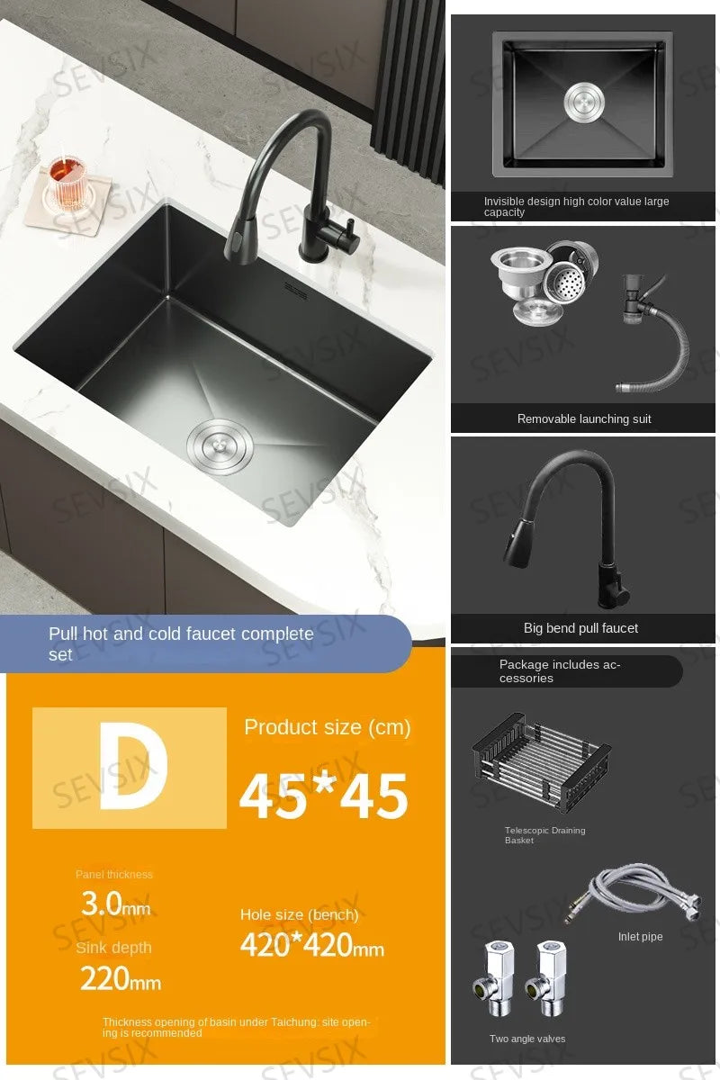 304 stainless steel Kitchen handmade small sink, single sink, vegetable washing basin, under counter, island counter, water bar - Daisan Mart