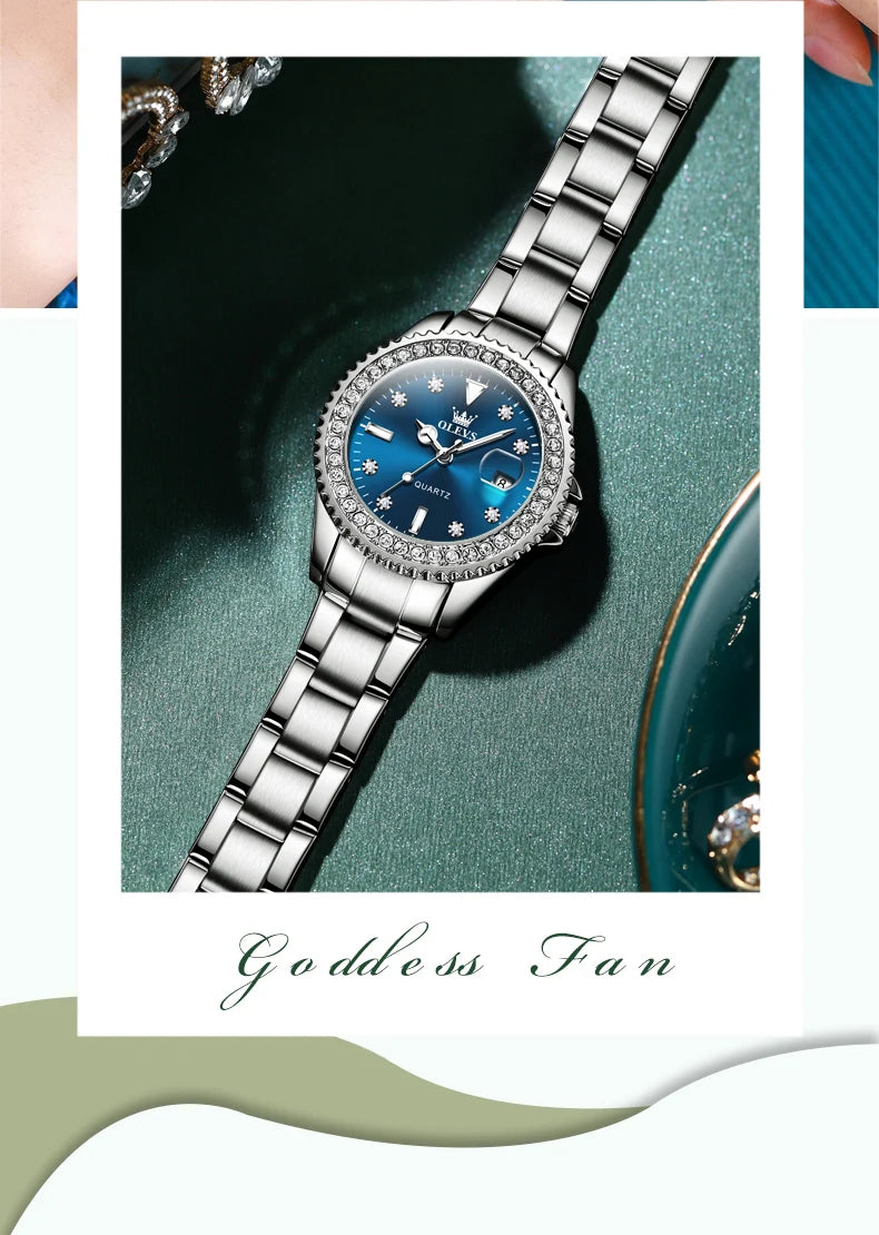 OLEVS 9945 luxury women's watch, studded with stones, date calendar