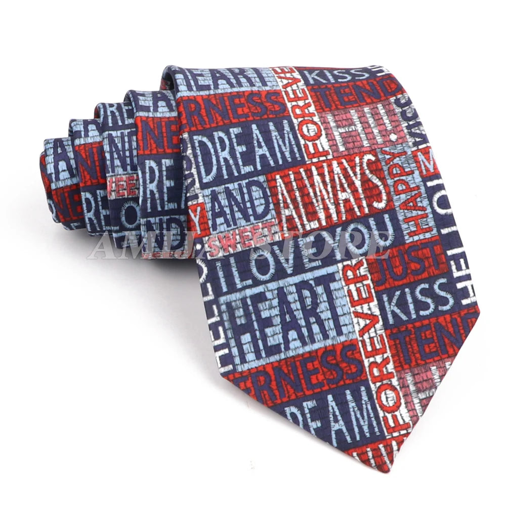 男士復古塗鴉圖案仿絲領帶 8厘米