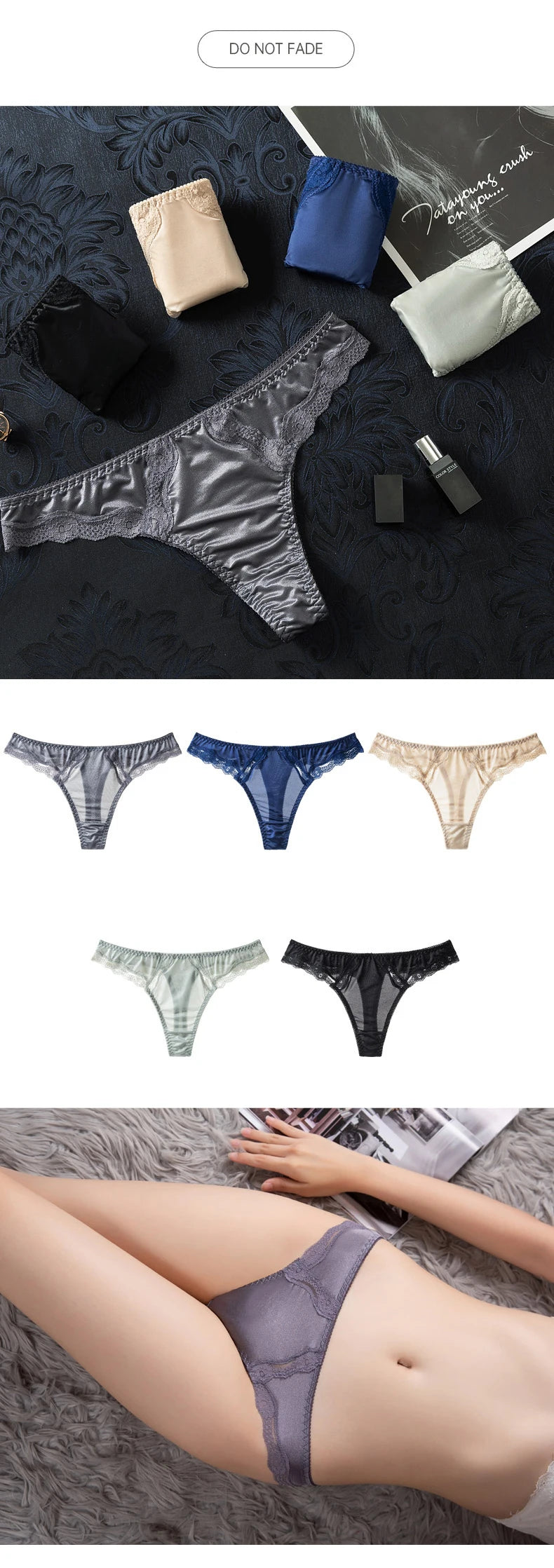 Women's Sexy Ice Silk Low Lace Panties BANNIROU